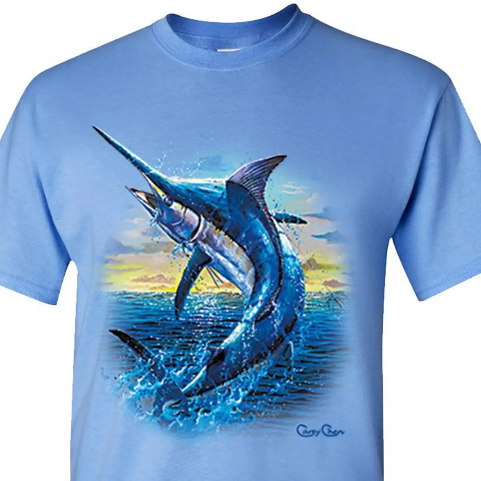 Men's Jumping Blue Marlin Sport Fishing Saltwater Fish Fisherman Reel It Boat Lure Catch Ocean Vacation Crewneck T-Shirt