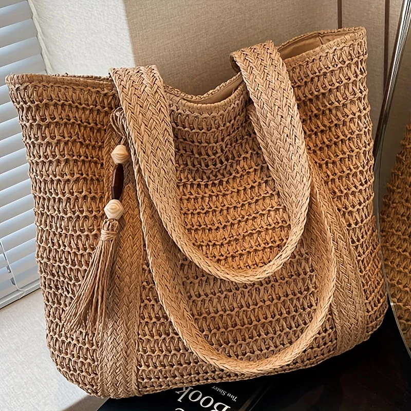 Bolso tote con flecos Boho: bolso grande tejido a mano con cremallera. Perfecto para Playa, Viajes y Compras. ¡Una idea de regalo única!