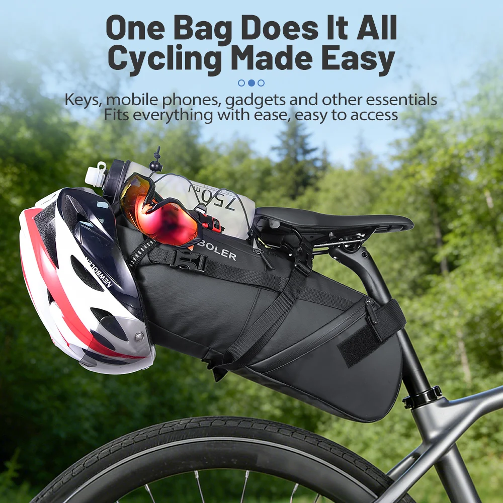 NEWBOLER 18L Fahrrad-Satteltasche, wasserdicht, für MTB, Rennrad, große Kapazität, faltbare Fahrradtasche, Hecktasche, Zubehör für den Kofferraum – Detail 1