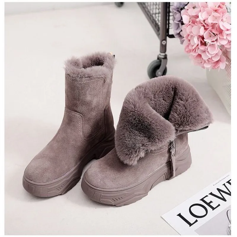 Winter Suede Warm Snow Boots Women 2021 Winter Thick Bottom Boots Fashion British Style Zipper Comfort Platform Ankle Boots