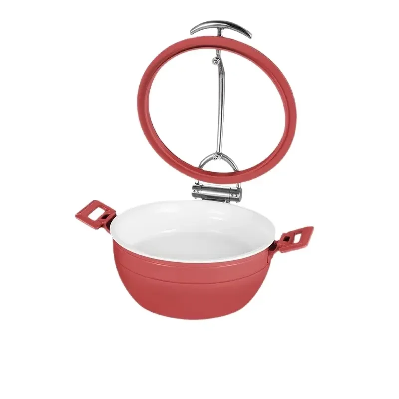 Luxury Stainless Steel Buffet Stove with Glass Cover Round Insulation Pot Plug in Design for Hotel Restaurant Breakfast