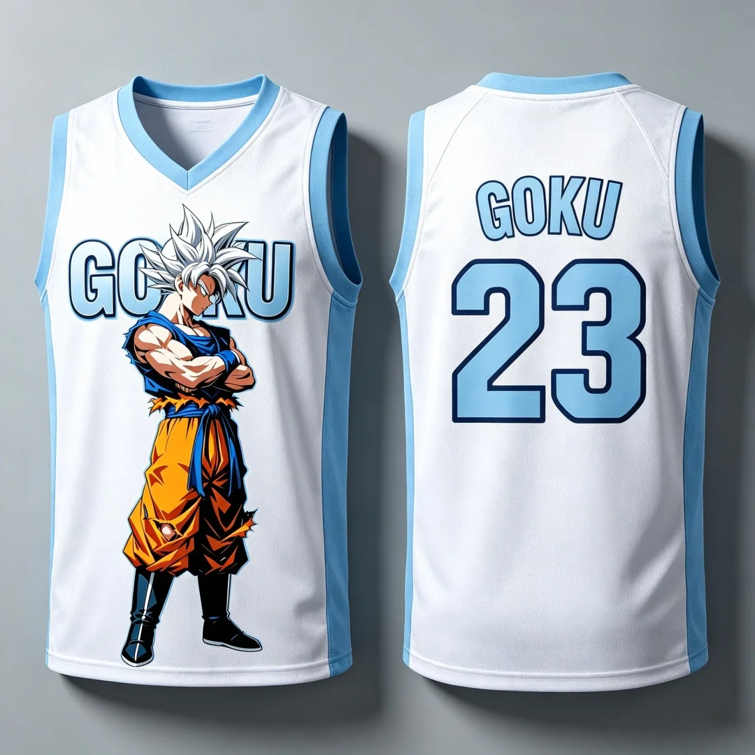 Dragon Ball Ultra Instinct Goku Basketball-Trikot, passende Eltern-Kind-Outfits, weiß, rot, ärmelloses Tank-Top, Anime-Streetwear – Detail 13