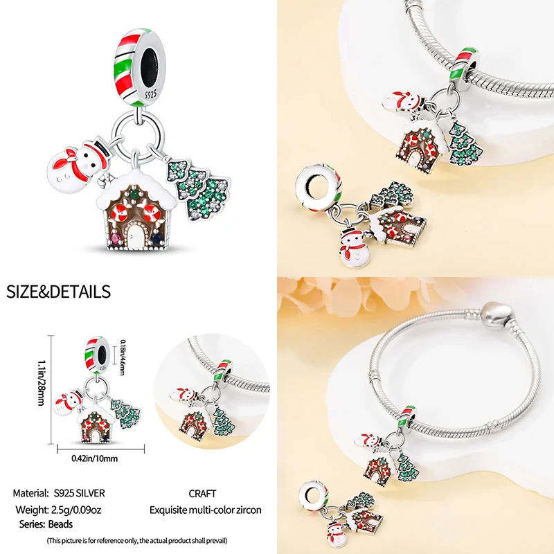 2023 New in Christmas Series Charm Beads Fits Pandach Original Bracelet For Women 925 Silver Pendant Bead Jewelry Festival Gift