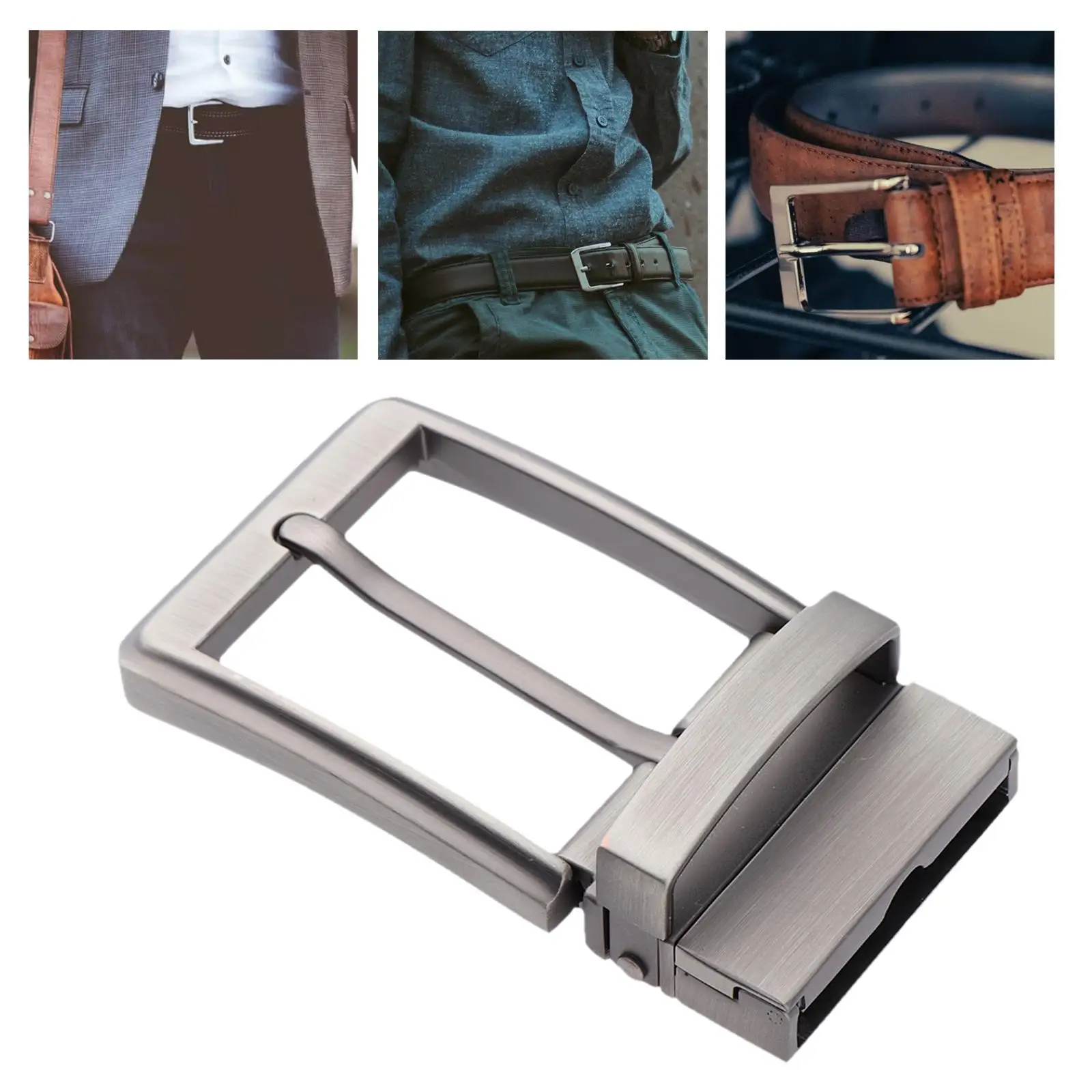 Mens Metal Reversible Belt Buckle Replacement  Pin Buckle Rectangle