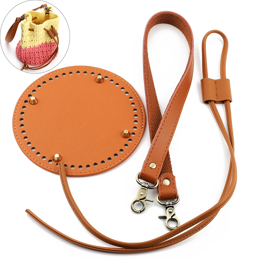 3Pcs/Set Leather DIY Crochet Bag Handmade Bag Strap Drawstring Accessories Woven Bag Set Durable Bag Bottom Base