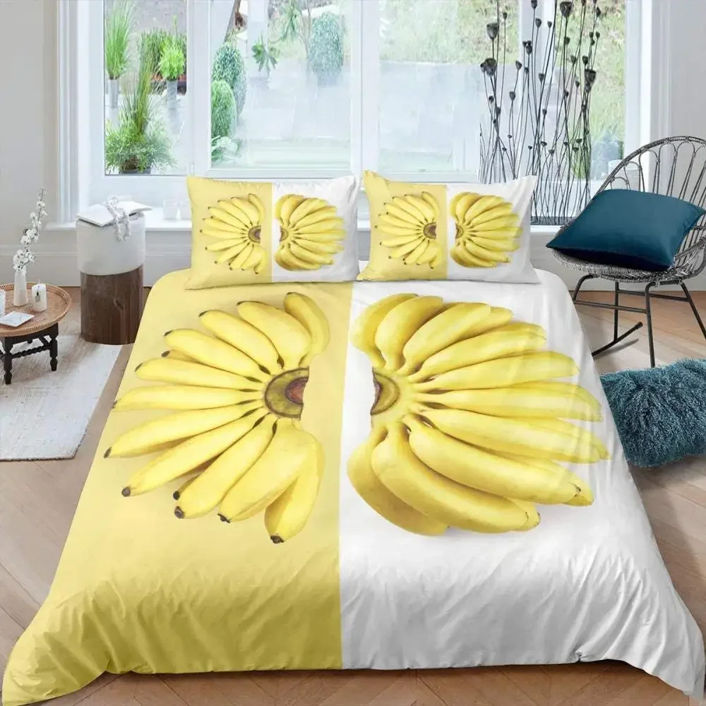 Yellow Banana Bedding Set Sweet Tropical Fruit Duvet Cover King/Twin Fruit Theme Comforter Cover,Funny Cartoon Style Quilt Cover
