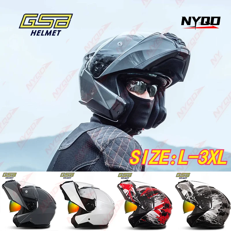 

GSB Modular Flip Up Motorcycle Helmet Dual Visor Unisex All Season Touring Safety Helmet Lightweight Breathable 362