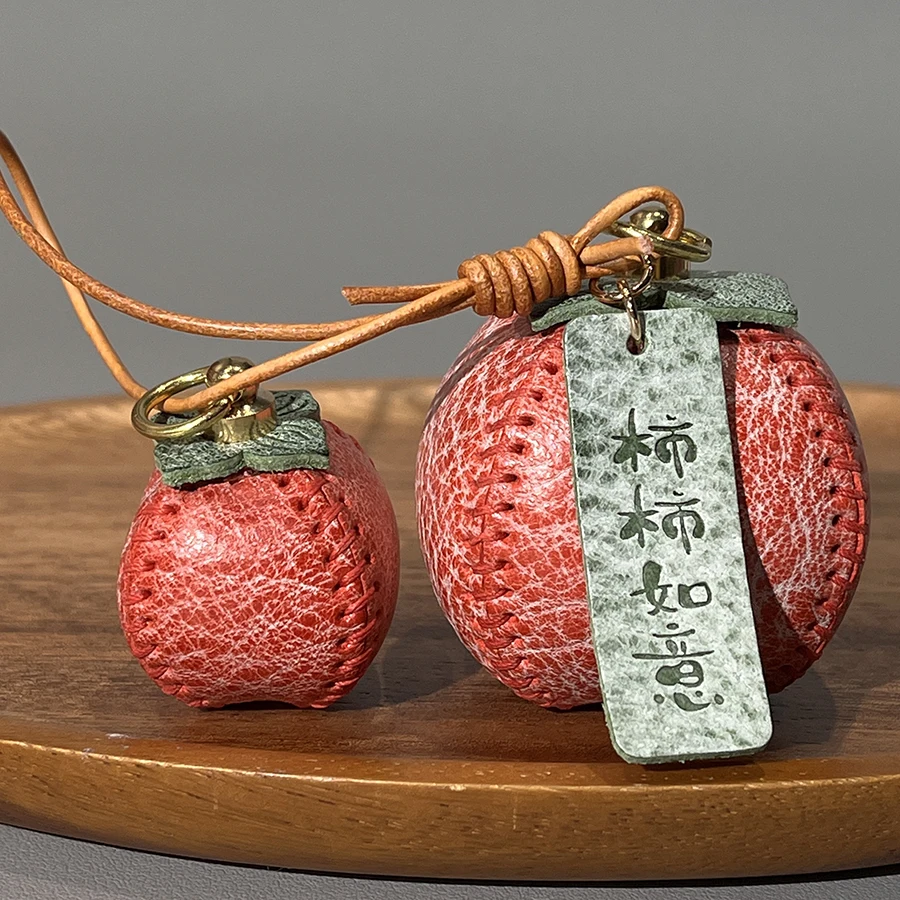 Persimmon Bag Charm Fog Wax Cow Leather Fashion High-end Tomato Keychain Decoration Pendant Things Come To Pair Bag Accessories