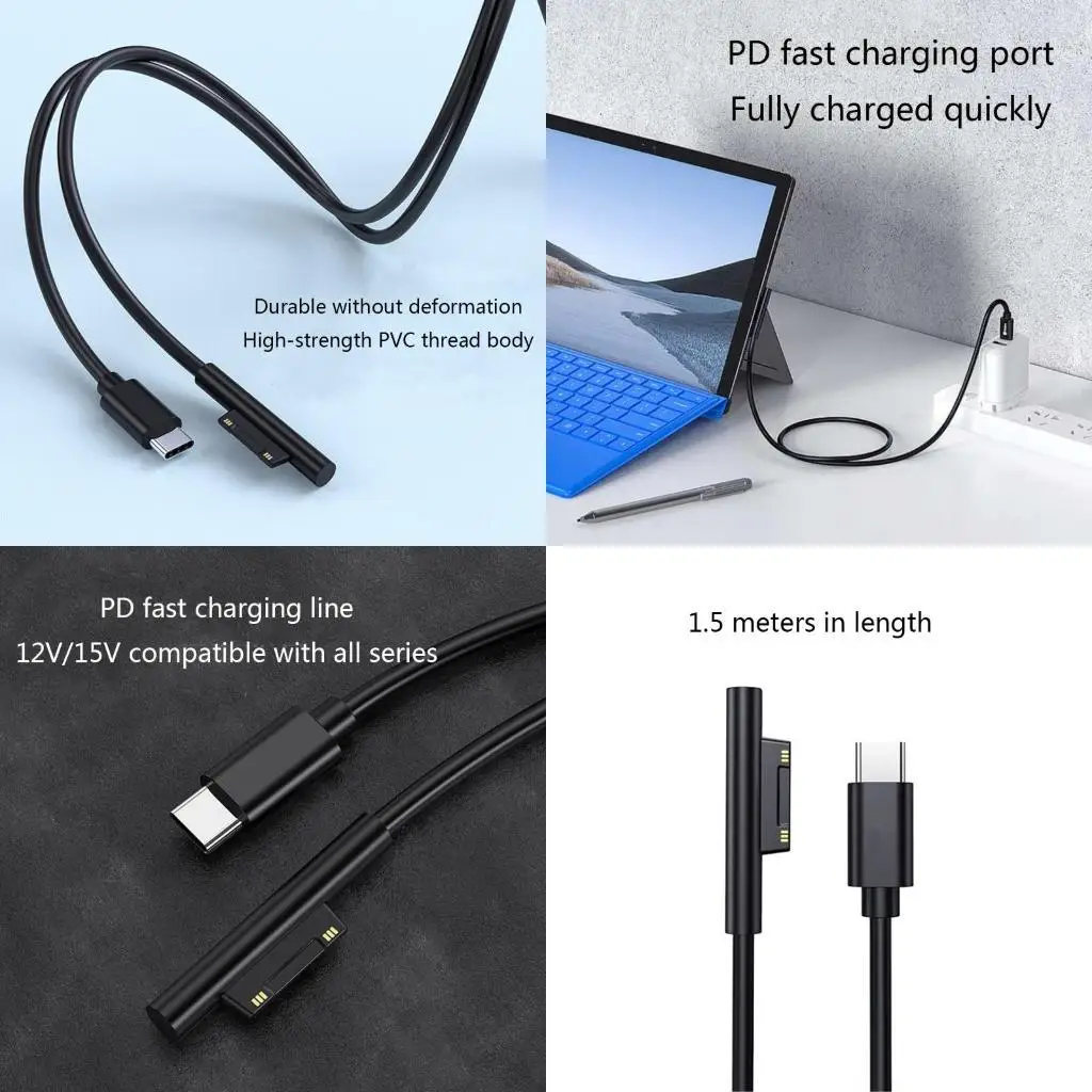 31BA Supply Adapter Fast Charging Cable Type C Power 15V 3A PD Cord for Surface 7/6/54/3 Book/Book 2