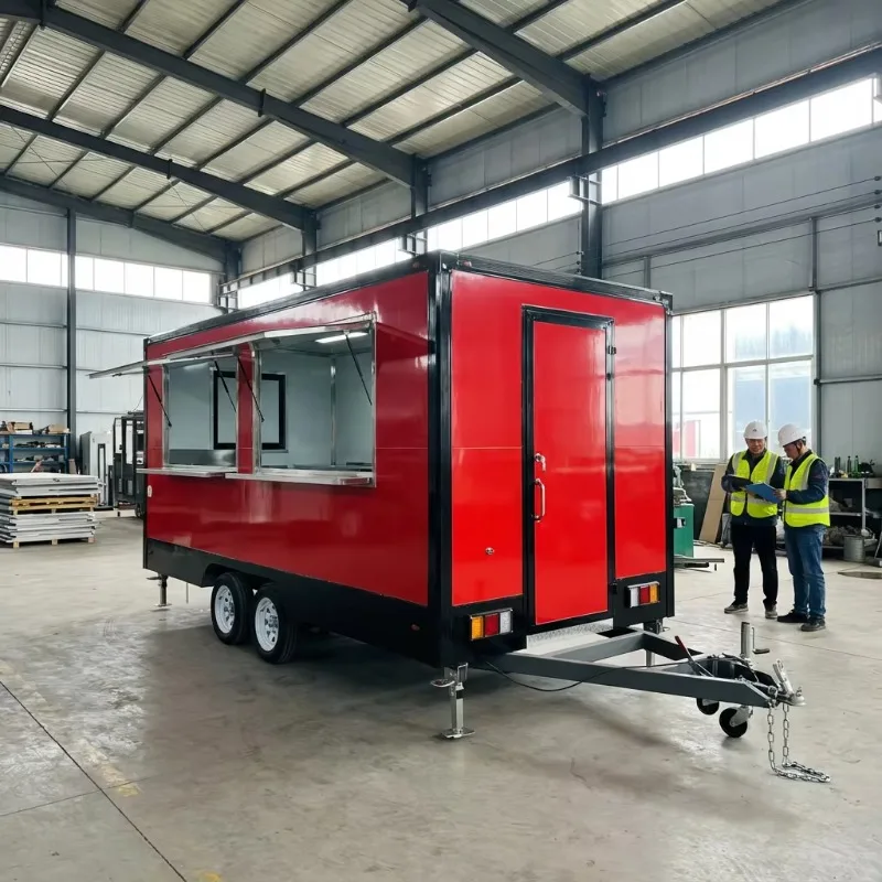 Customized Square Food Trailer Mobile Catering Ice Cream Cart Built-In Heater Dimensions Layout For Commercial Outdoor