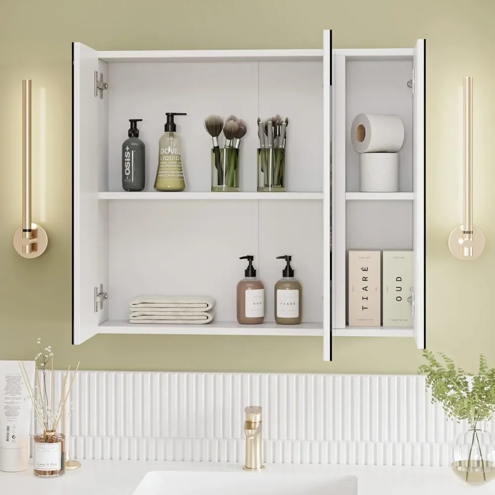 

Bathroom Mirror with Storage Space, Medicine Cabinet with Mirror, Modern Wall Mounted