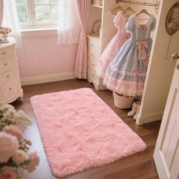 Soft Pink Plush Bedroom Area Rug 4