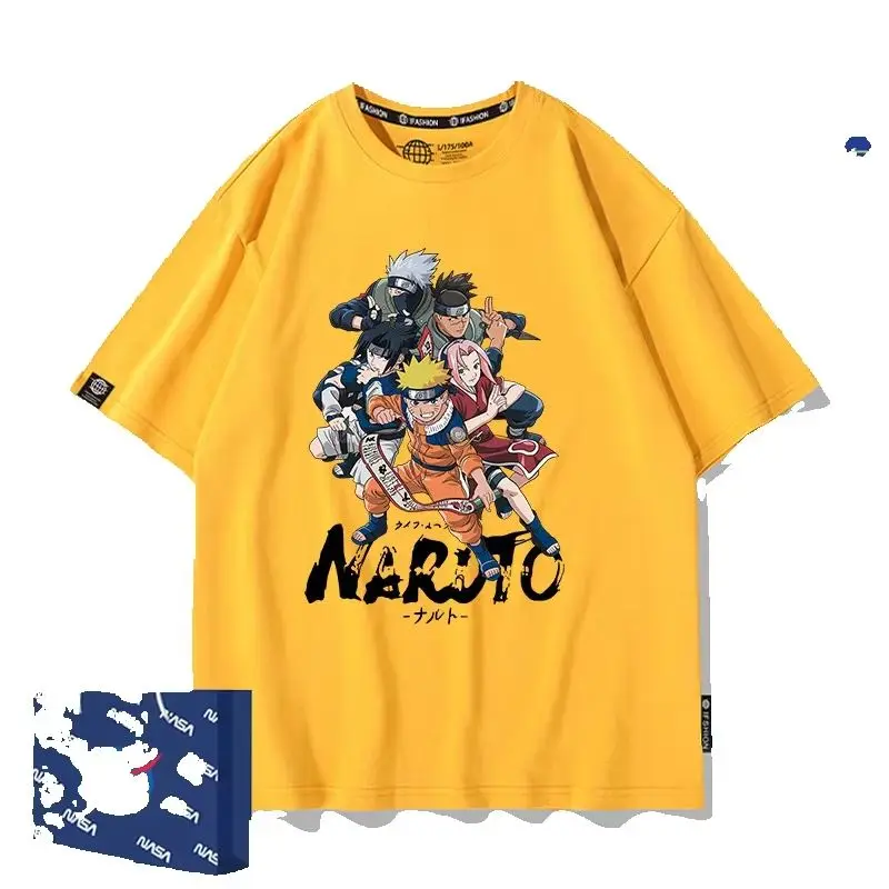 Neues Modisches Gelbes Kinder-T-Shirt aus Reiner Baumwolle mit Naruto Co Aufdruck 2026 Personalisiertes Eltern-Kind-Outfit T-Shirt