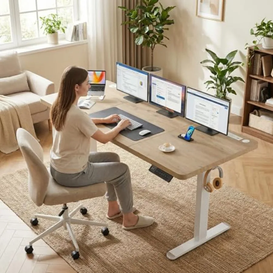 70.8'' x 27'' Electric Standing Desk Adjustable Height with Charging Station, Wheels, 2 USB Ports, 3 Power Outlets, 27''-46'' L