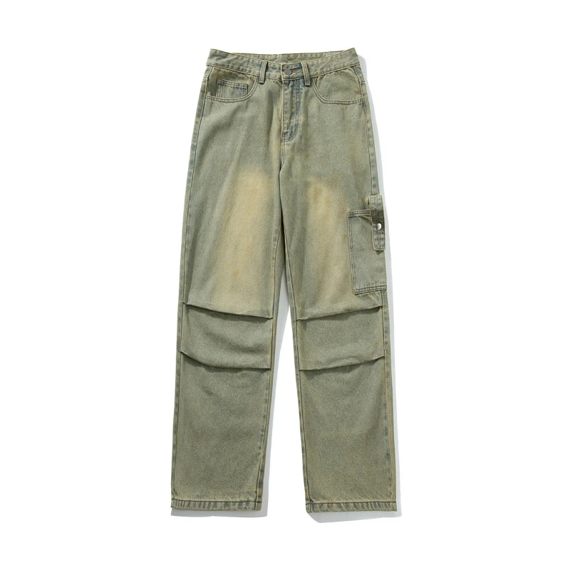 

Straight Pants Denim Pant Men Jeans Vintage washed Pocket Pleated Loose High Waist Cargo Trousers Y2k Streetwear 2026 Spring