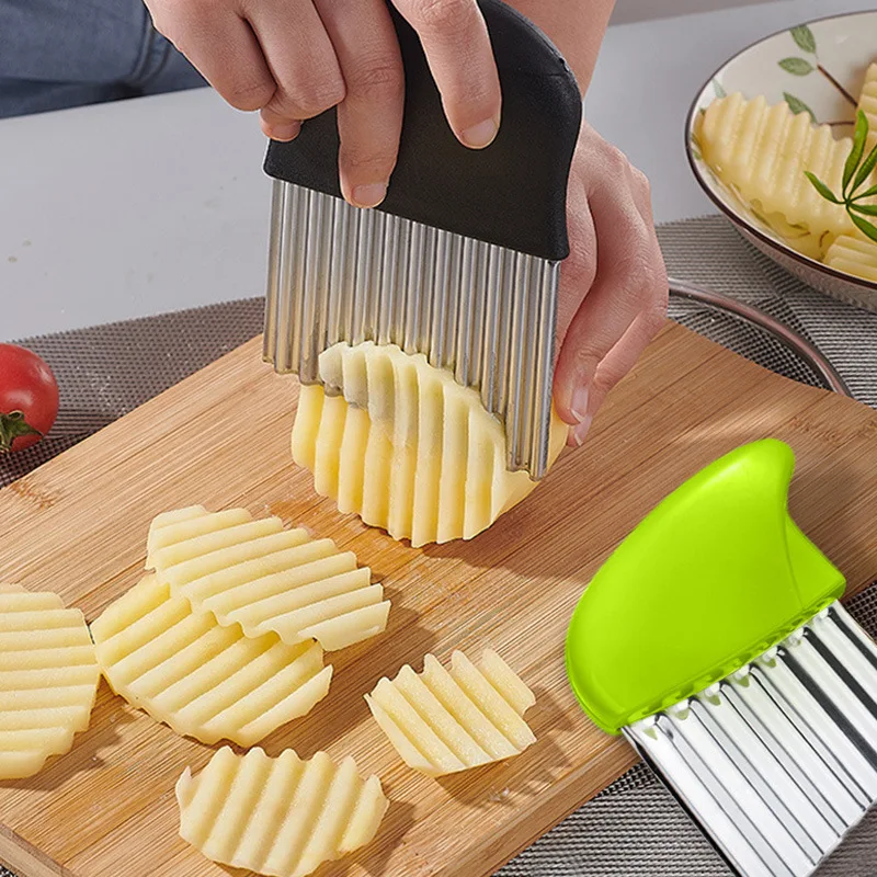 Stainless Steel Potato Chip Slicer Dough Vegetable Fruit Crinkle Wavy Kitchen Knife Cutter Chopper French Fry Maker Tools Gadget