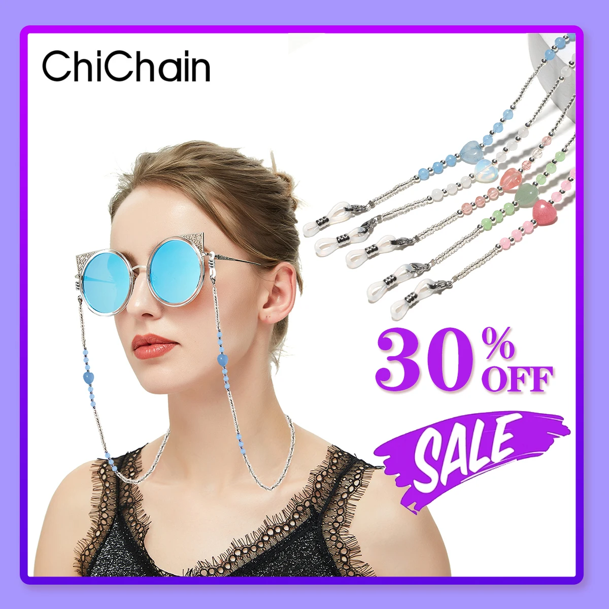 

Stylish Versatile Colorful Gemstone Heart Eyewear Chain / Mask Chain / Earphone Lanyard Anti-Loss Chain