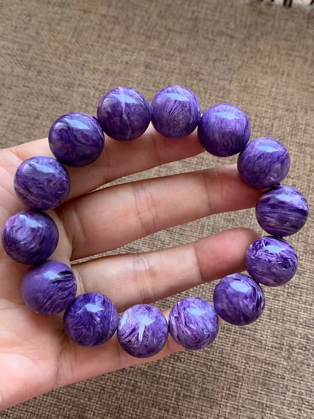 

Natural Purple Charoite Gemstone Bracelet Round Beads Russia 16mm Fashion Stone For Women Men AAAAA