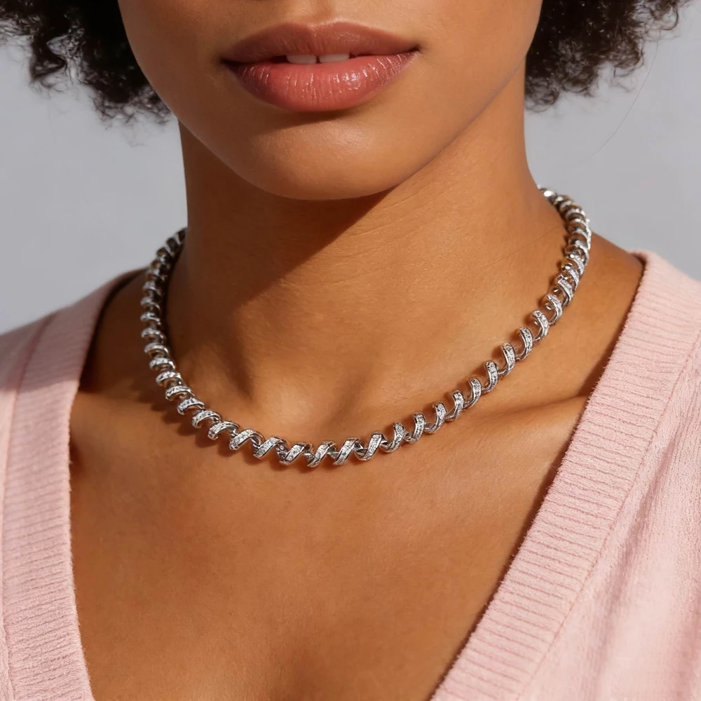 New Arrivals High Quality Gold Color Wave Cubic Zirconia Charm Unique Design Trendy Women Necklace Bracelet Women Jewelry Gift