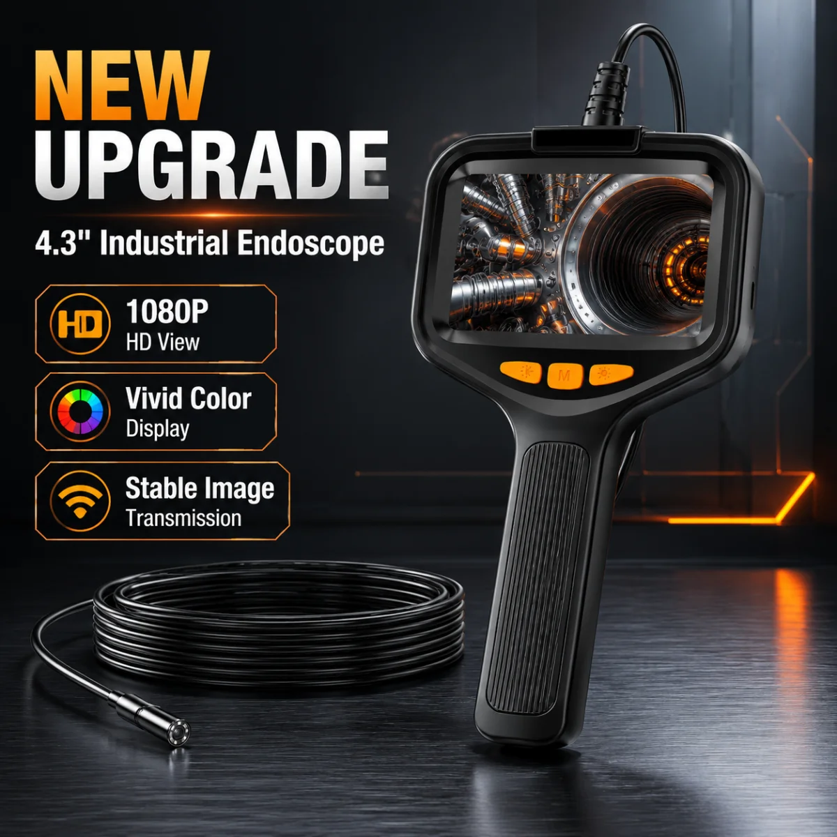 

Industrial Endoscope Camera 4.3 Inch LCD IP67 Waterproof Handheld Borescope HD 1080P 8mm Snake Camera For Sewer Pipe