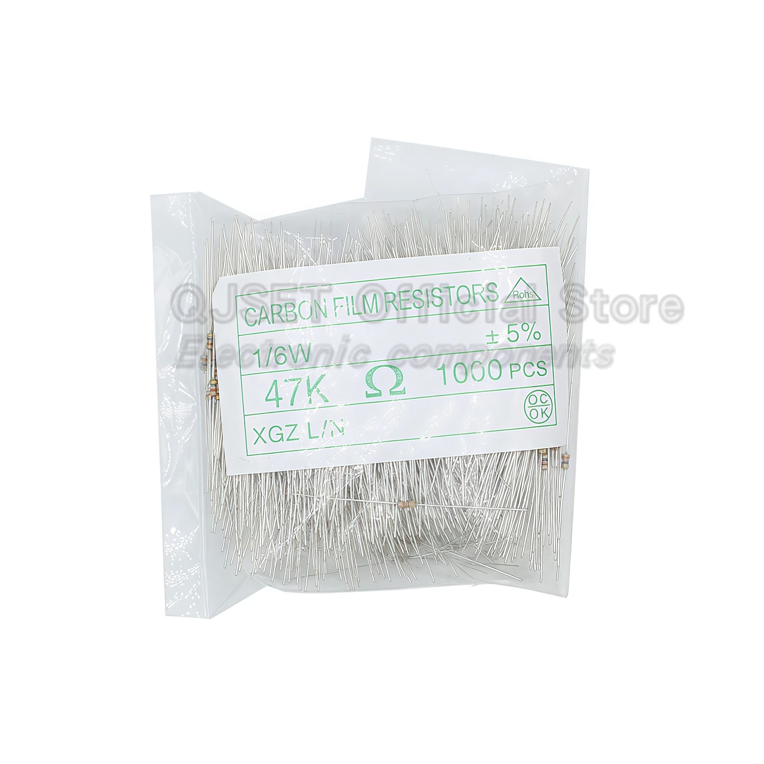 ตัวต้านทานฟิล์มคาร์บอน 1000 ชิ้น 1/8W 1/6W ความละเอียด 5% 0.125W 1K 4.7K 10K 22K 47K 100k 200k 220k 510k 470K 1M โอห์ม 10 100 200 220 330 470 โอห์ม