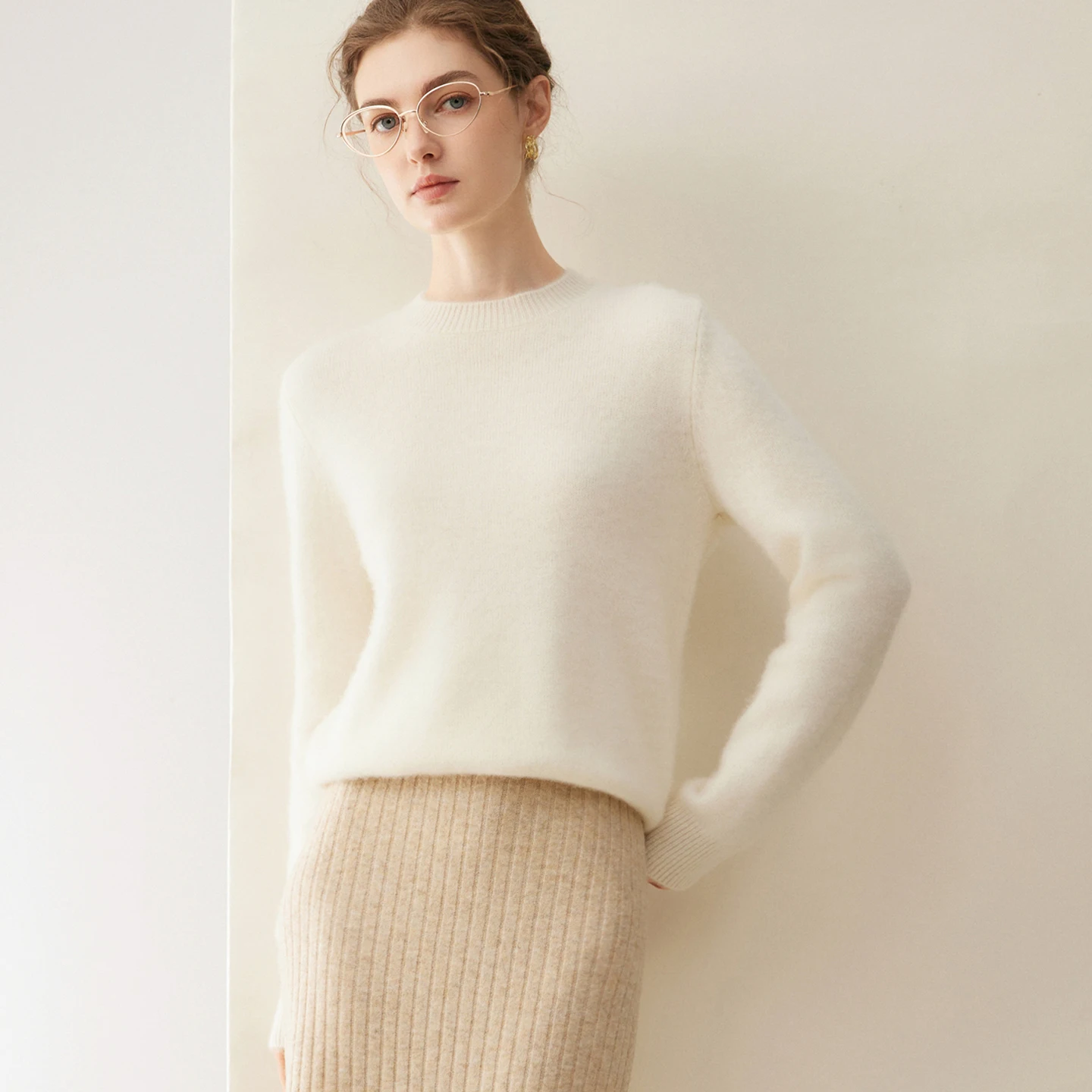 Women 100% Cashmere Pullover Sweater Fall Winter Crew Neck Long Sleeve Soft Warm Knitted Tops 2026 New Arrival Chunky Knitwear