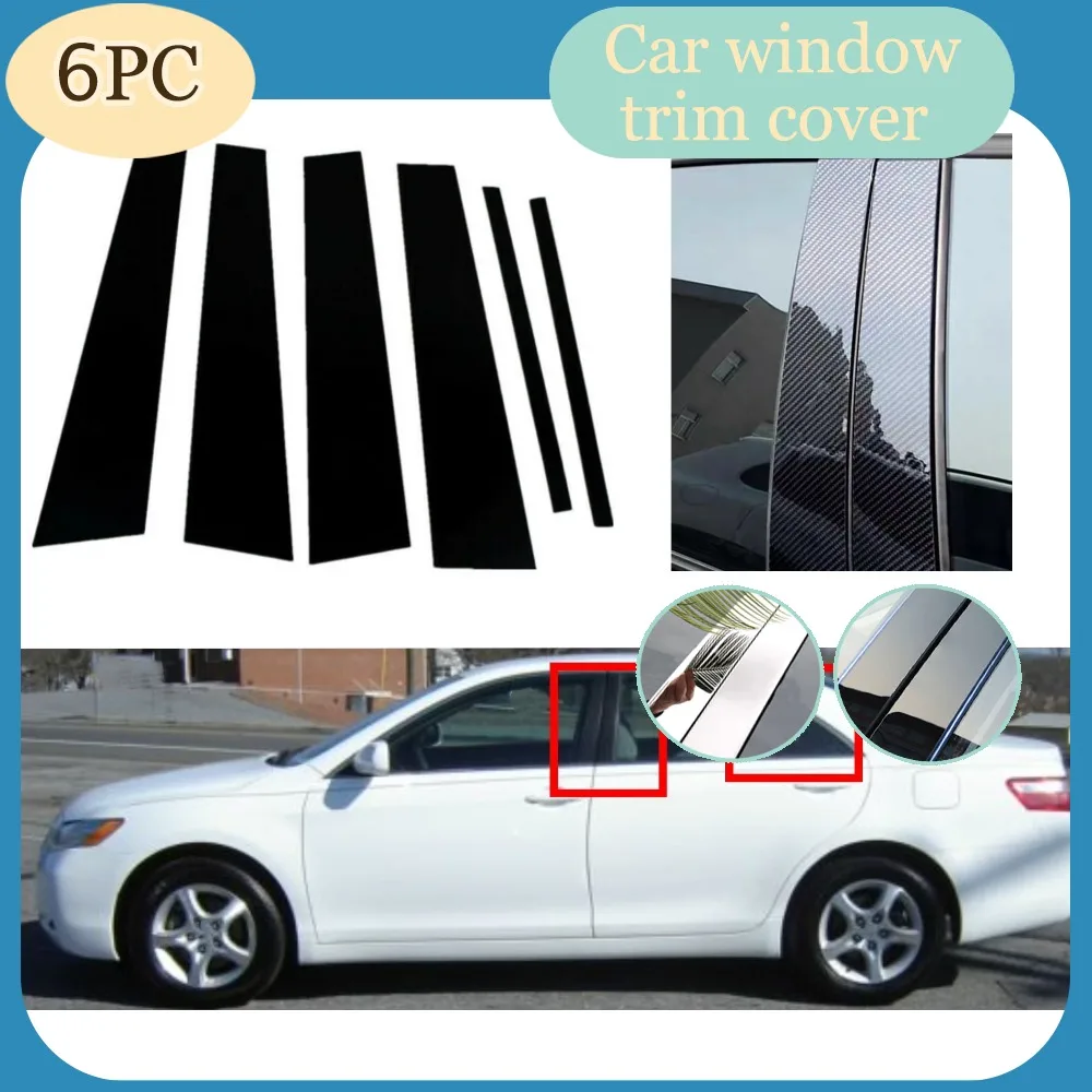 

Fit For Toyota Camry Sedan 2007 2008 -2011 Gloss Black Pillar Posts Silver Carbon Window BC Column Sticker Door Trim Cover