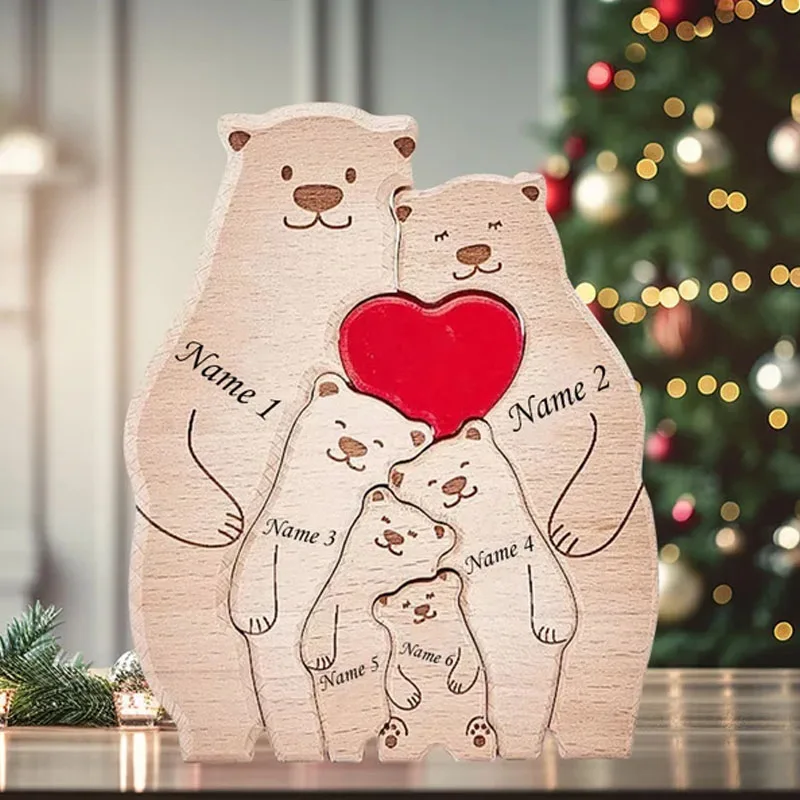 

Free Engraving New Bear Family Wooden Puzzle Personalized Custom Name for Birthday Gift Family Name Sculpture Home Desk Decor