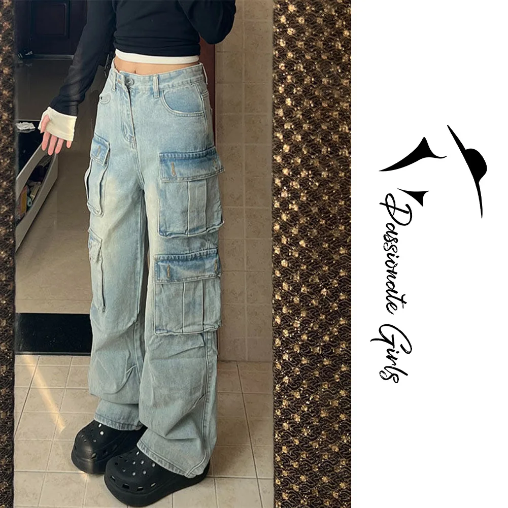 Retro Distressed Wide Leg Jeans Distressed Pants Wide Leg Fashion Classic Solid Color Comfortable Daily Wear Cotton Fabric Pants