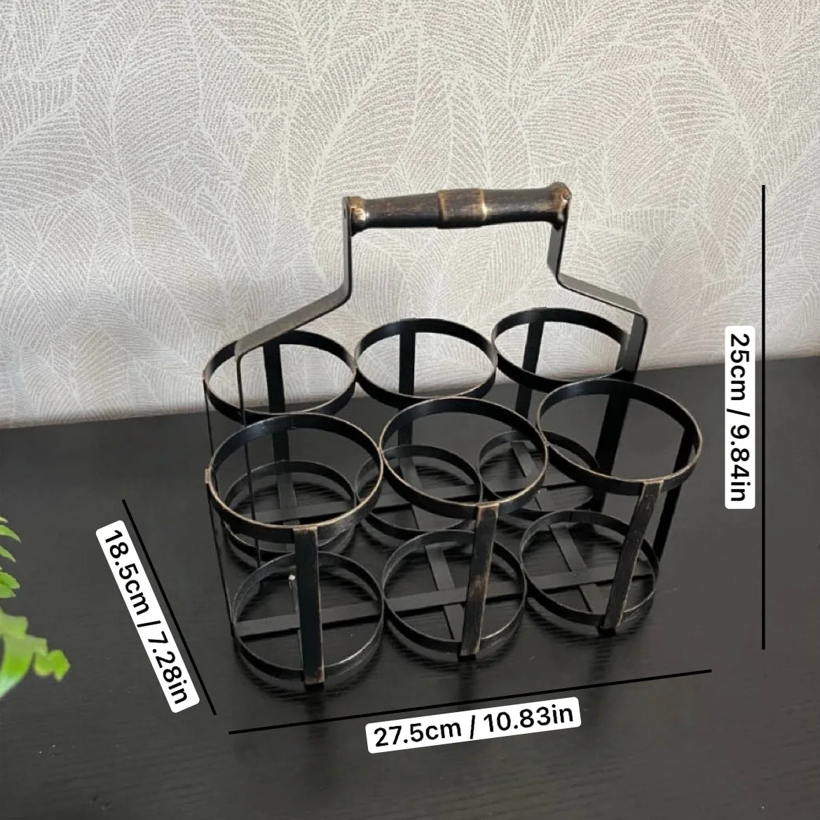 Beer storage rack, bar beer beverage basket, hand basket, wrought iron 6 bottle rack