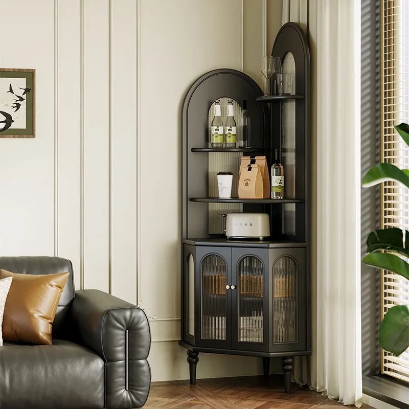 Estante esquinero de madera maciza retro francés, mueble esquinero para sala de estar