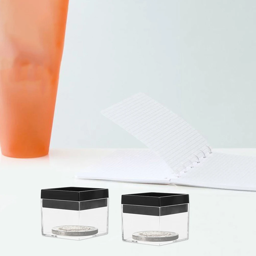 

6 Pcs Transparent Mineral Specimen Display Box Storage Showcase Crystal Plastic Specimen Holder Black Base