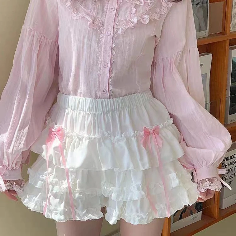 2025 新しいスウィートガールレースふわふわケーキスカート女性かわいいショーツスリムかわいい素敵なスカート女性の夏のカジュアル妖精の弓の衣装