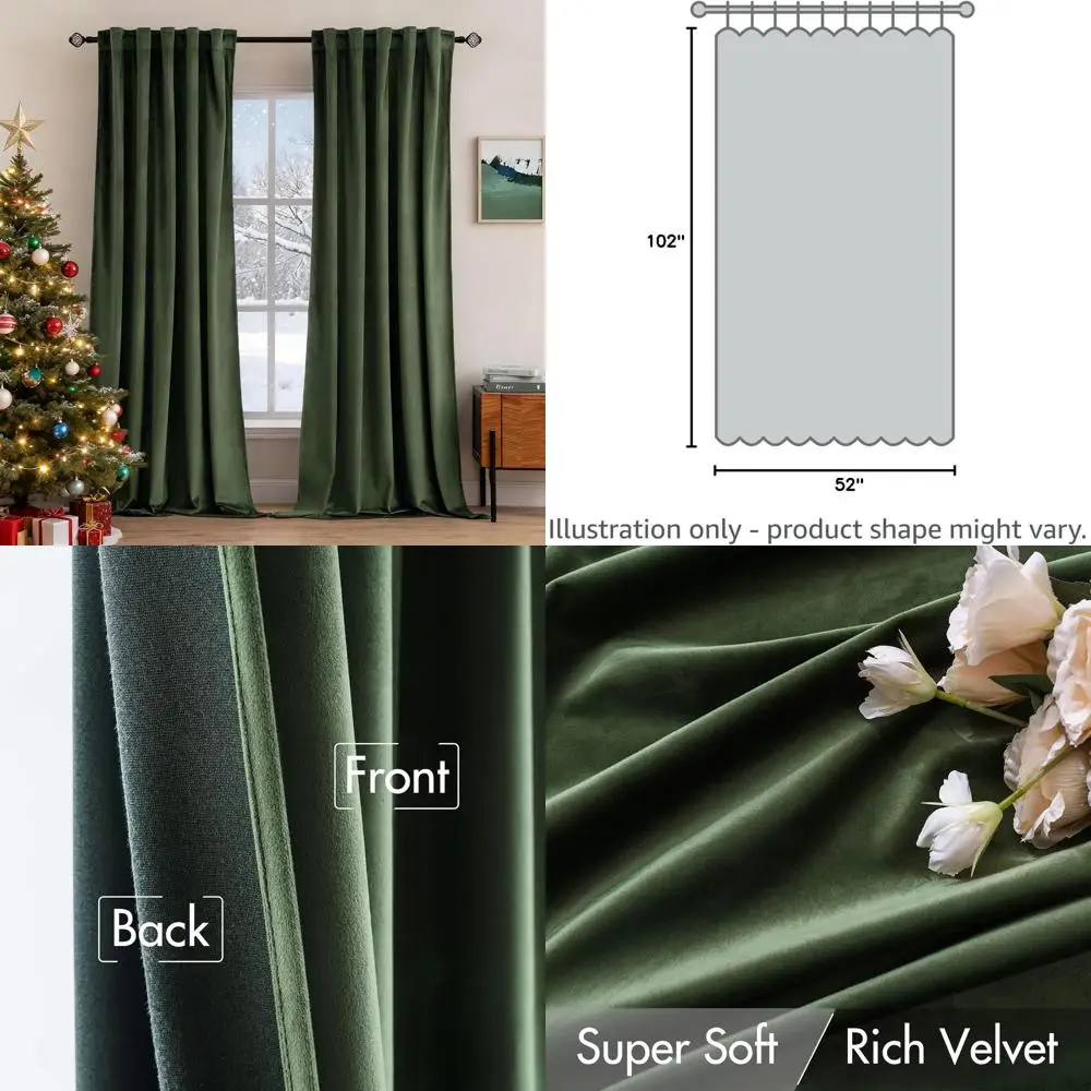 

Luxury Olive Green Thermal Insulated Curtains, 52x102, 2-Panel Set for Bedrooms & Living Rooms