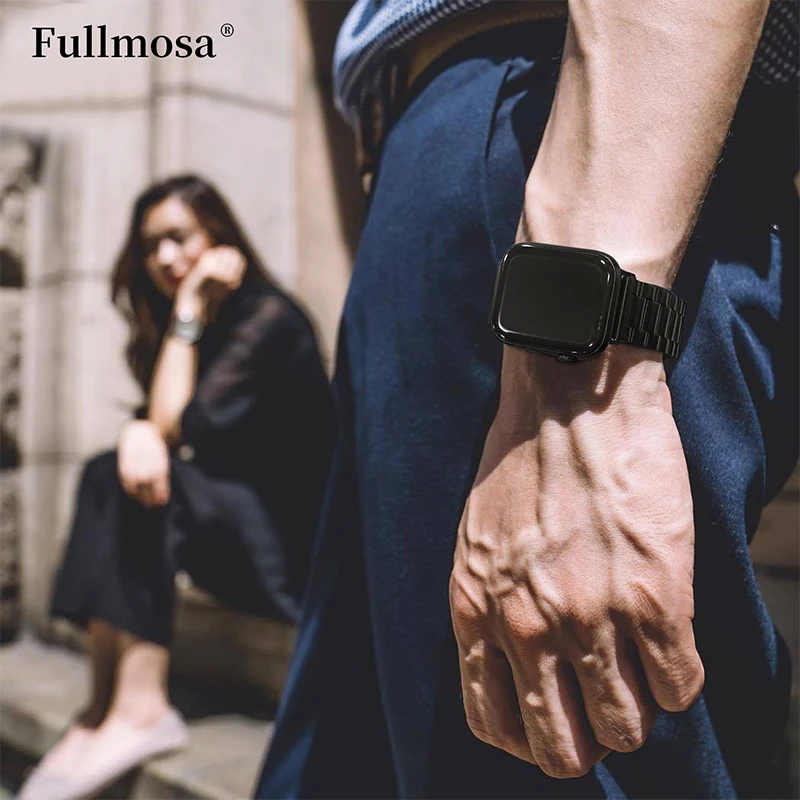Fullmosa for Apple Watch Band with Case 38/40/41/42/44/45mm Stainless Steel Strap for Apple Watch Series 9/8/7/6/5/4/3/2/1/SE