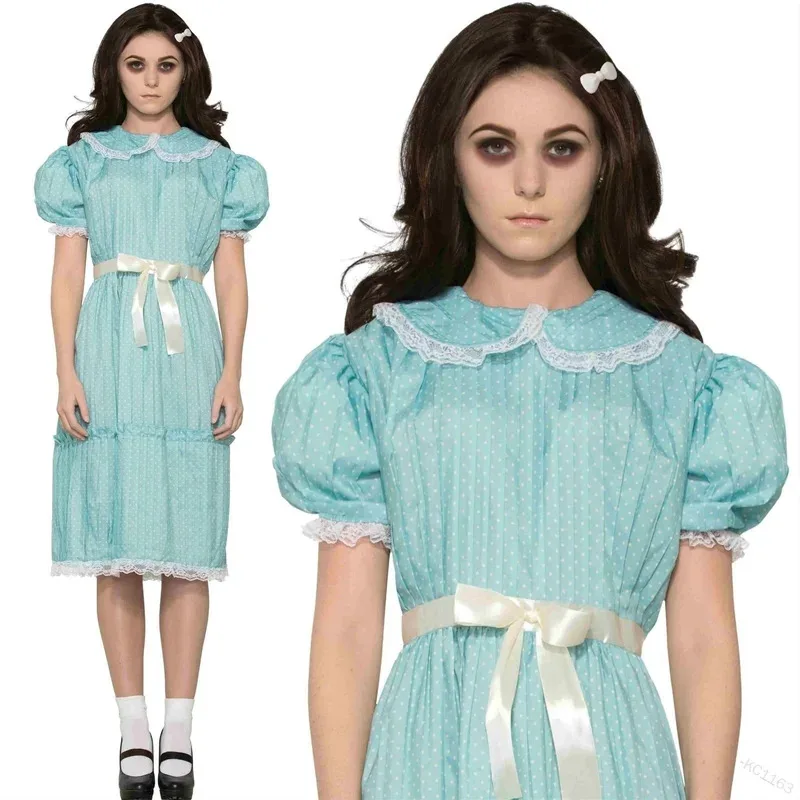 

Halloween Cosplay Costume: The Shining Twins' Girl Uniform - Elegant Blue Ball Party Dress for Horror Movie Fans