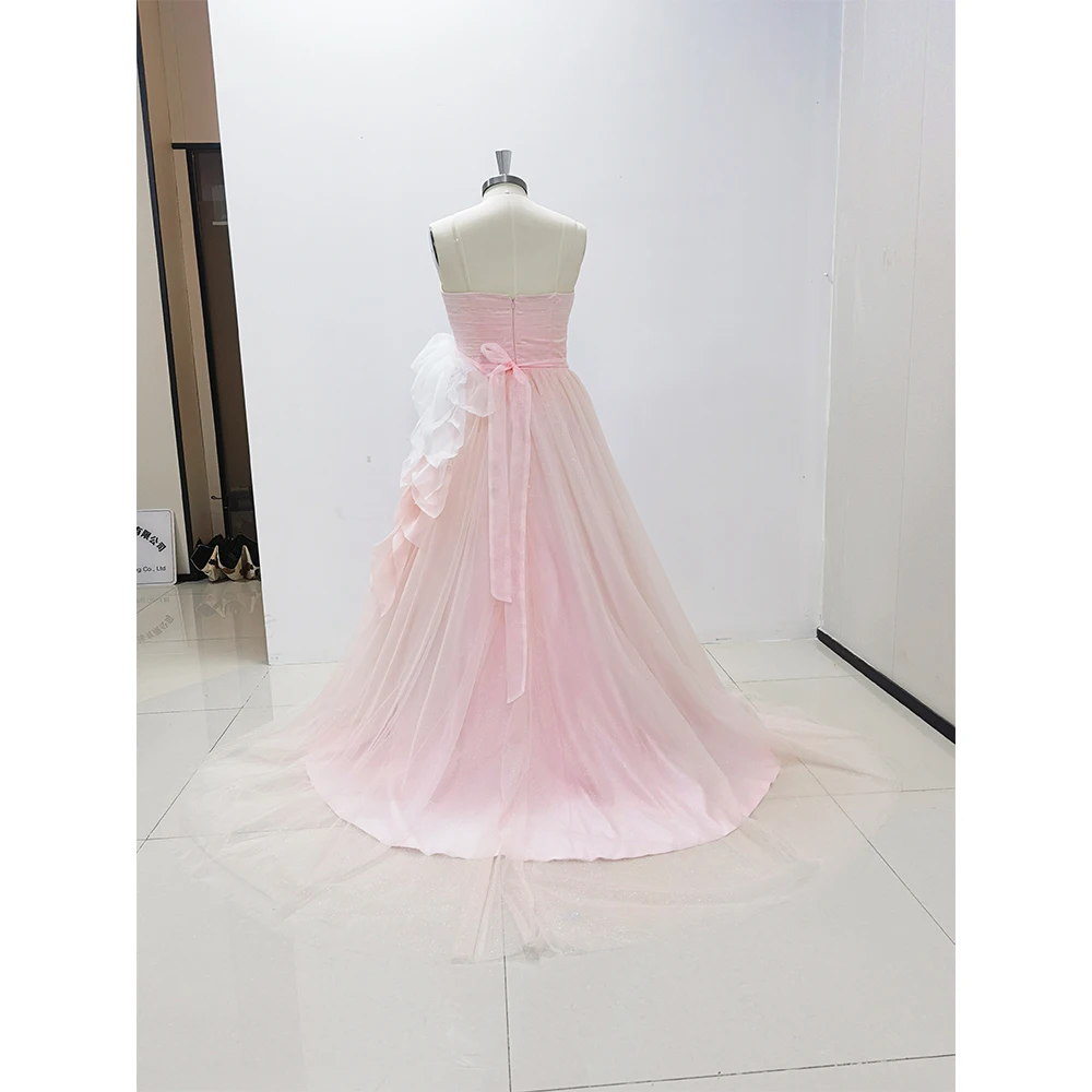 Pink Organza Sweetheart Flowers Evening Dress Formal Occasion Ball Gown Chapel Train Elegant Women Luxury Wedding Dresses 2024