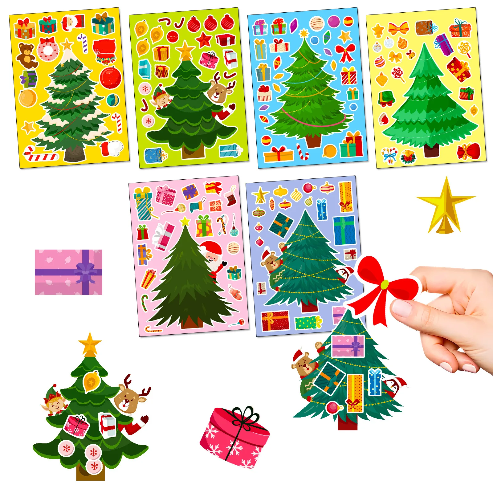 6 Teile/Satz DIY Weihnachtsbaum Schneeflocke Puzzle, Tür und Fenster festliche Atmosphäre Dekoration, Puzzle Aufkleber Weihnachtsgeschenke