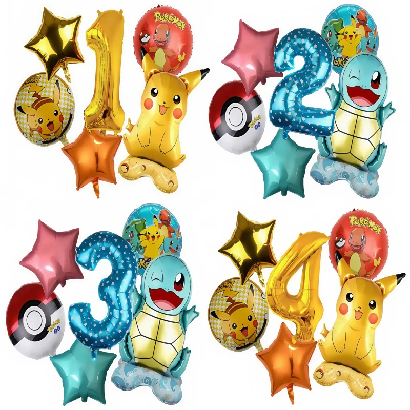 

Two Set 6pcs Pikachu figure Birthday Party Decoration Pikachu Theme House Aluminum Film Balloon Set Star Globos Kids Baby Party