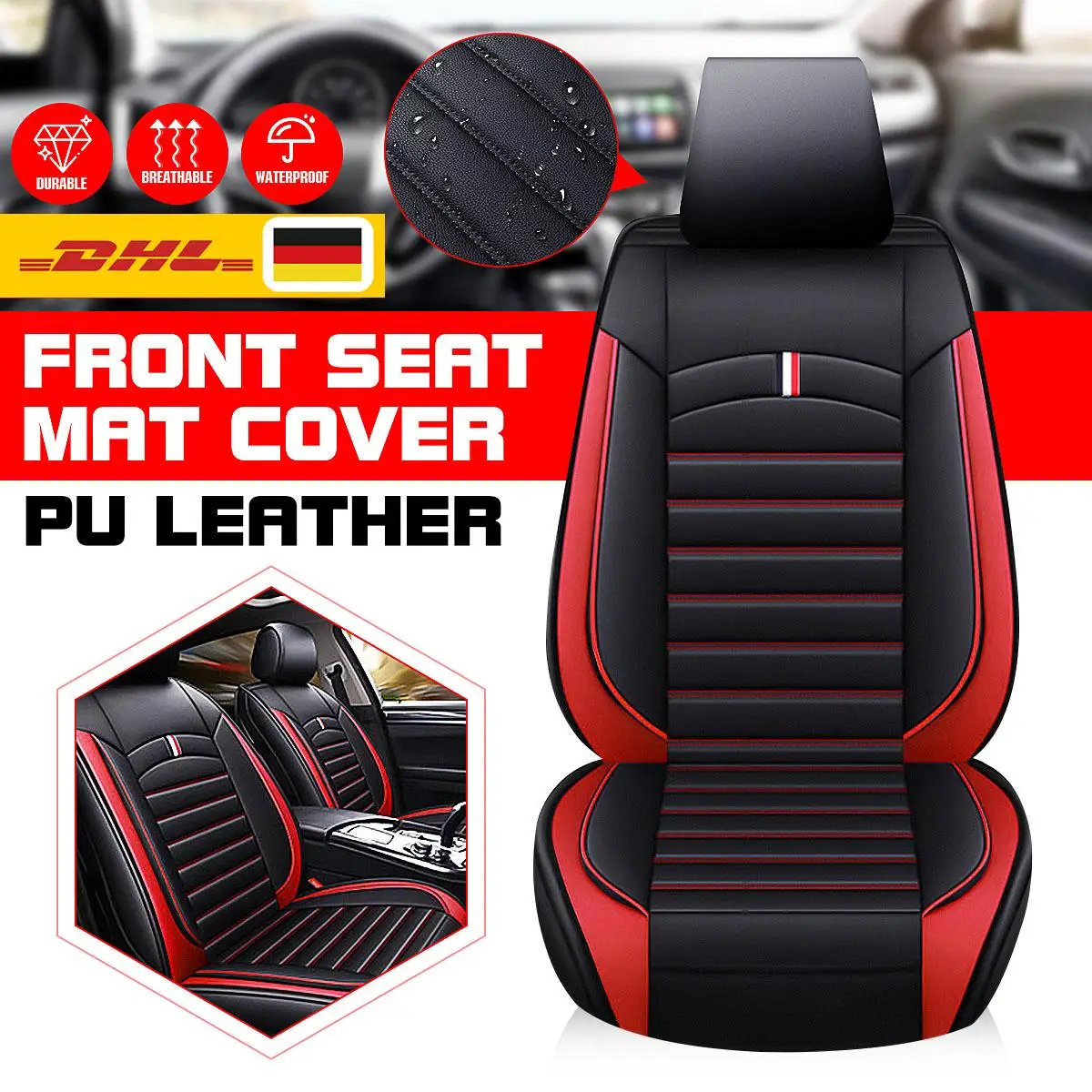 1/2pcs Universal Car Seat Cover PU Leather Front Seat Covers Seat Back Chair Cushion Leather Protetor Auto Interior Red / Blue