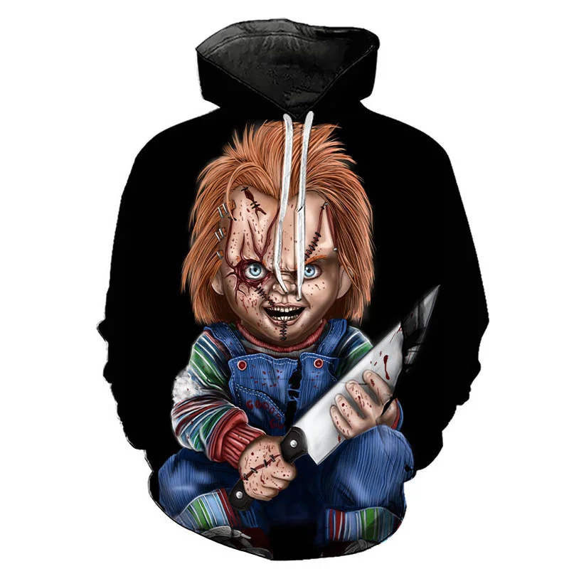 2025 New Fashion Uomo Felpe con cappuccio 3D Full-Print film horror Chucky Felpa con cappuccio Abbigliamento Costume cosplay Felpa con cappuccio unisex Streetwear