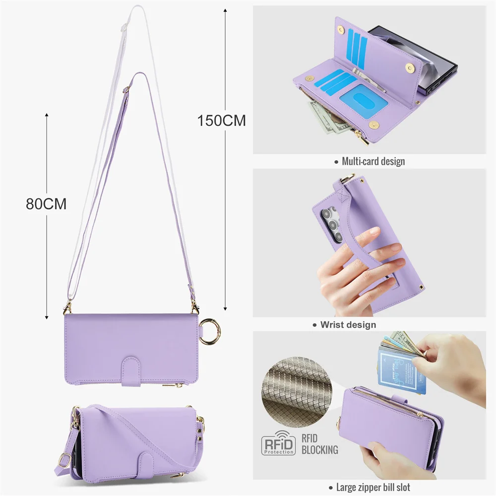 Crossbody Wallet Phone Case For Samsung Galaxy S23 S25 Edge S24 FE S22 Plus Note 20 Ultra A13 A14 A15 A16 A26 A36 A56 A55 5G