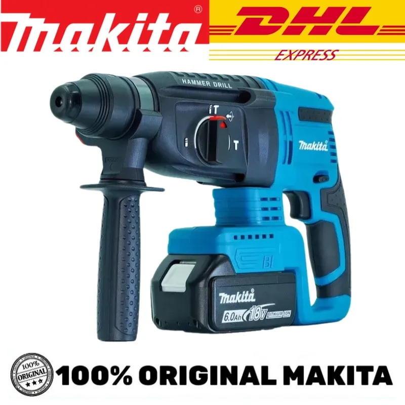 Makita DHR242 18V Marteau perforateur sans fil professionnel, corps léger et équilibré, faible vibration 13,5 m/s², outil robuste pour le béton, la maçonnerie, le perçage de murs, la construction, la rénovation et l'installation