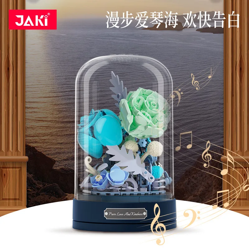 Creative Immortal Flower Music Box Rose Bouquet Building Blocks,City DIY Flower Arrangement Assembly Toys For Girlfriend Gifts