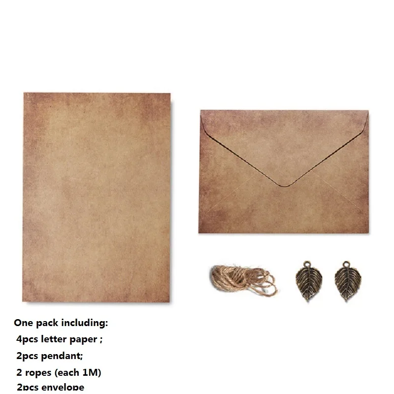 Retro Envelop Set 4 Paper+2 Envelops Kraft with Pendant Vintage Invitation Party Stationery paper