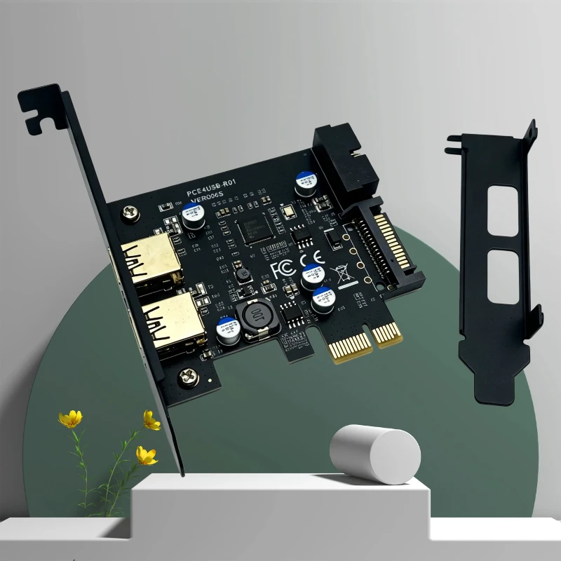 USB3.0 PCIE Expansion Card USB 3.2 Gen1 Adapter Multiplier PCIE 1X To 2 Port USB 3.0 + 19in Header PCI E Controller 5Gbps for PC