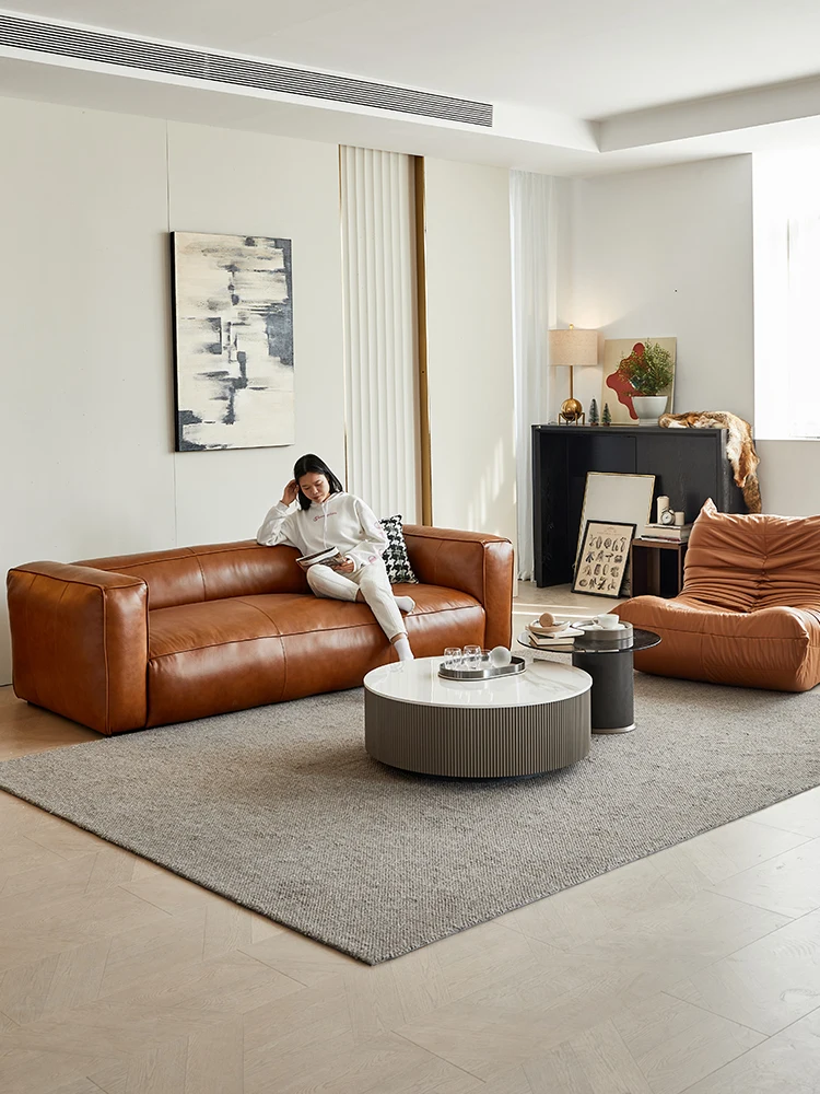 

Minimalist three-person sofa living room light luxury tofu blocks straight row household