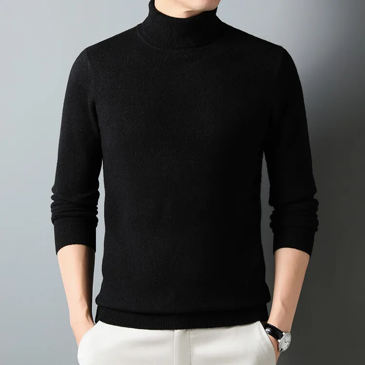 عالية الجودة شتاء جديد الرجال الياقة المدورة سترة الموضة شريط غير رسمي محبوك الدافئة سميكة سترة البلوز البلوزات