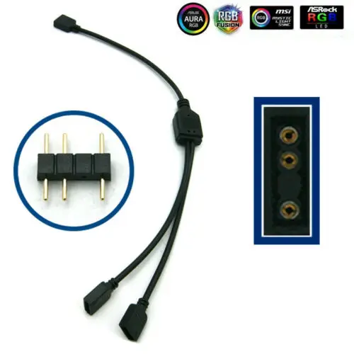 RGB LED Light Strip 4-Pin Splitter – 1-to-5 Way Splitter Cable For Tape Light, Black, With 6 Plug Adapters, No Tools Needed