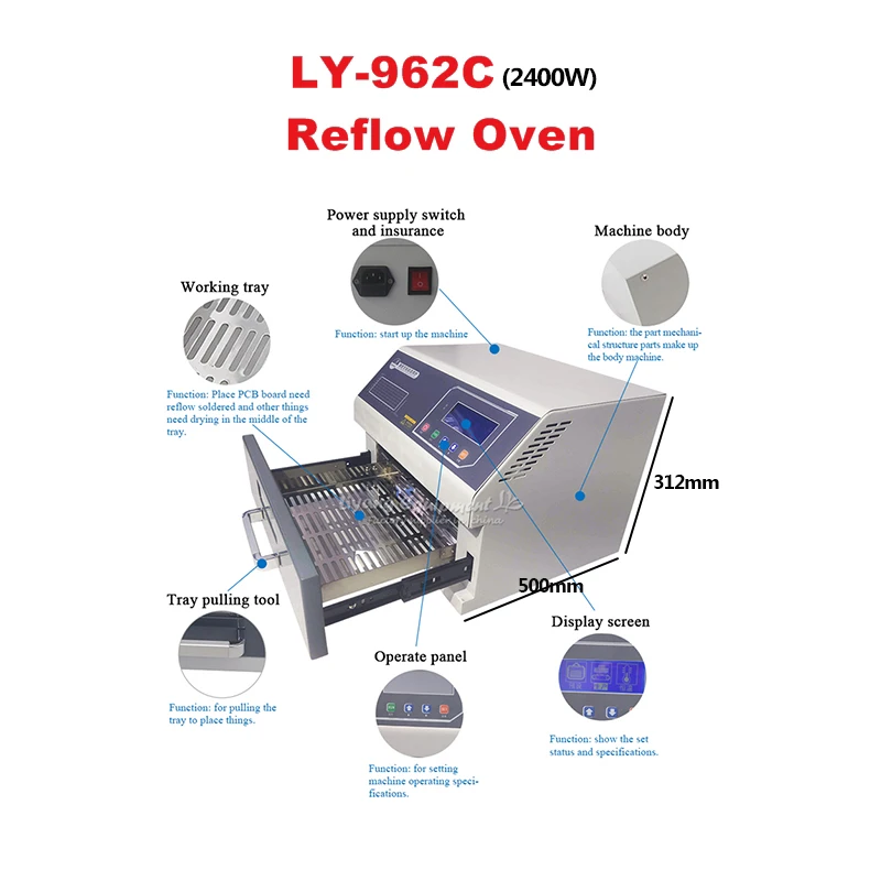 

LY 962C Digital Display Programmable Reflow Oven Soldering Machine BGA Solder Rework Station 2400W